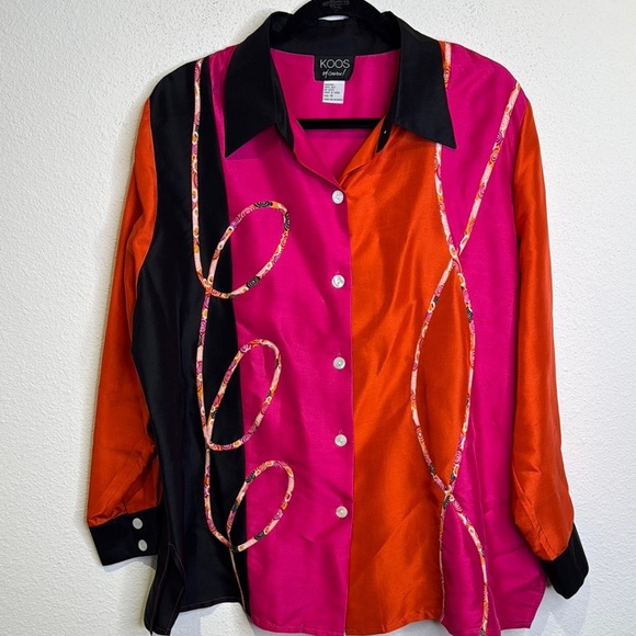 KOOS of course! Colorblock Button Front Nubby Silk Blouse plus size 1X - Picture 3 of 6